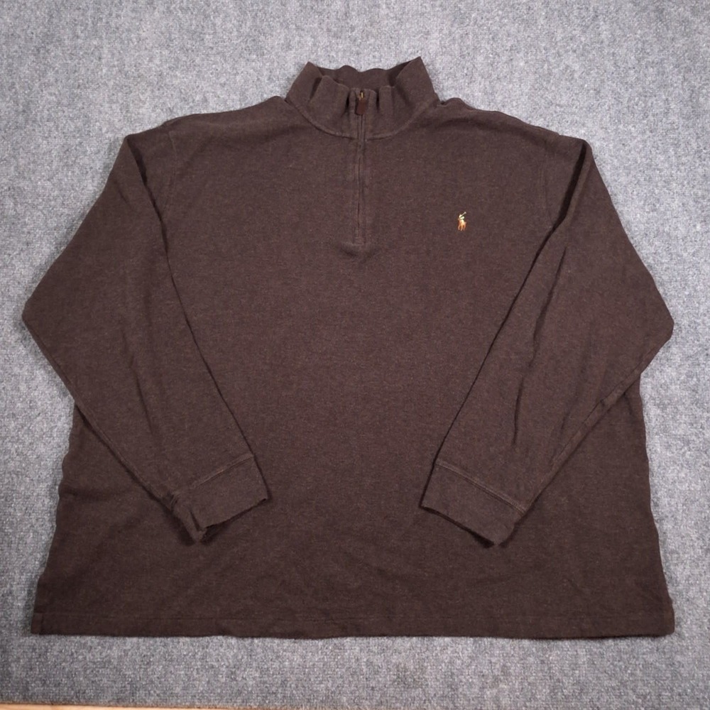 Polo Ralph Lauren Estate Rib Sweater Mens 3XLT Brown 1/4 Zip Pullover Flesh Pony